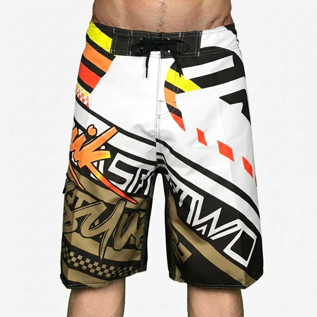 Stylish men's bold printed swim trunks, quick-dry fabric for ultimate beach comfort & summer.