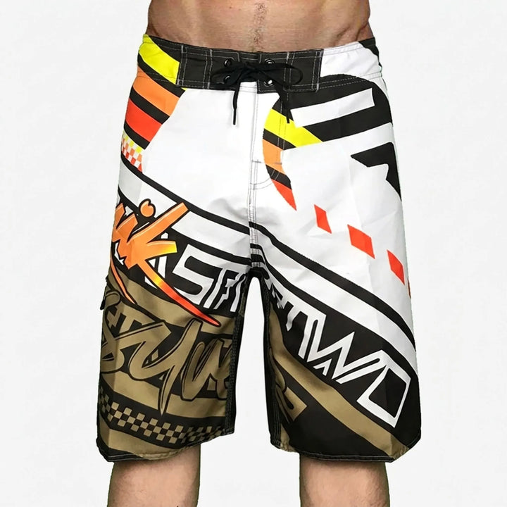 Stylish men's bold printed swim trunks, quick-dry fabric for ultimate beach comfort & summer.