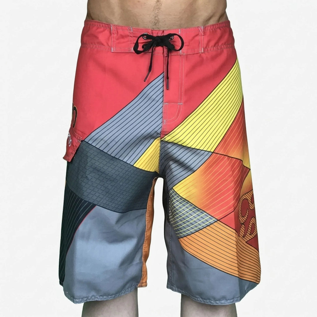 Fashionable men's quick-dry boardshorts with a bold all-over print, great for summer adventures.