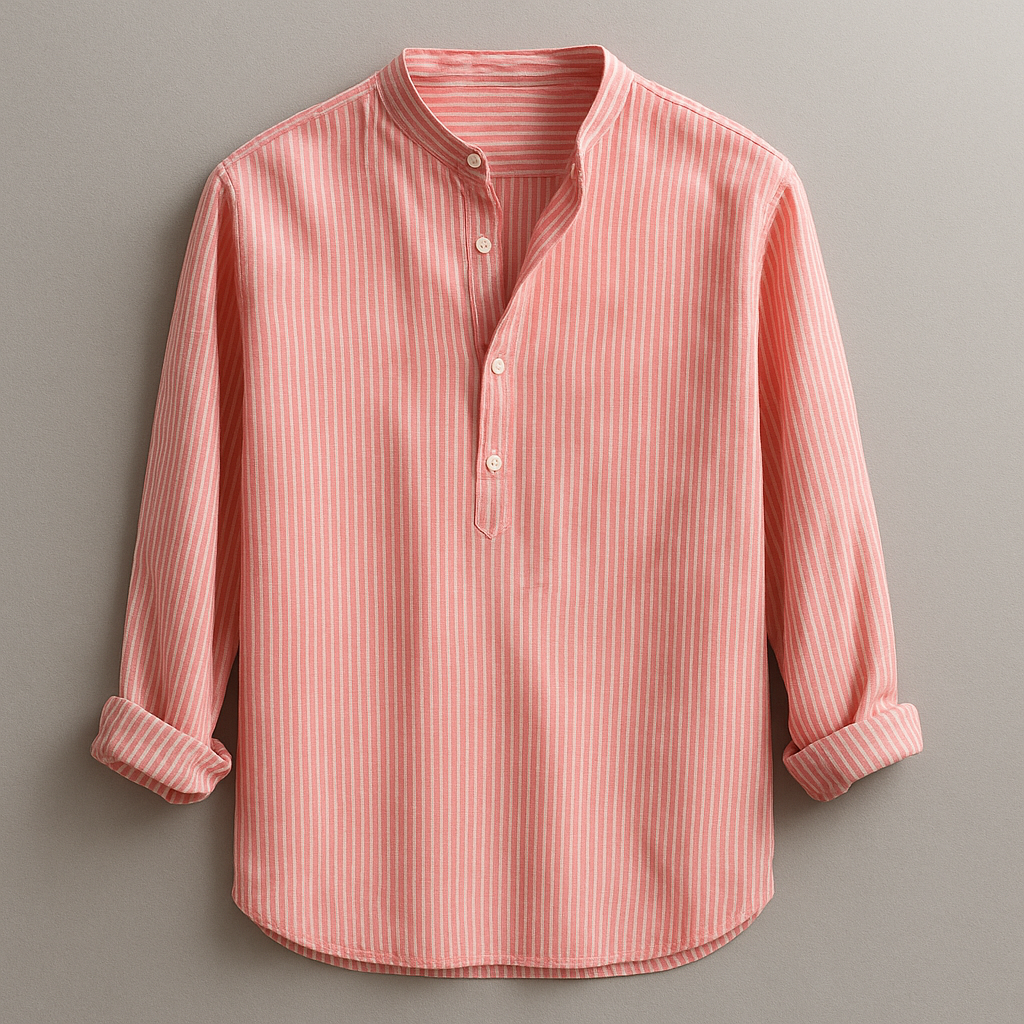 Blue Men's Bradley Henley long sleeve shirt, perfect for spring/summer casual fashion with a button collar.