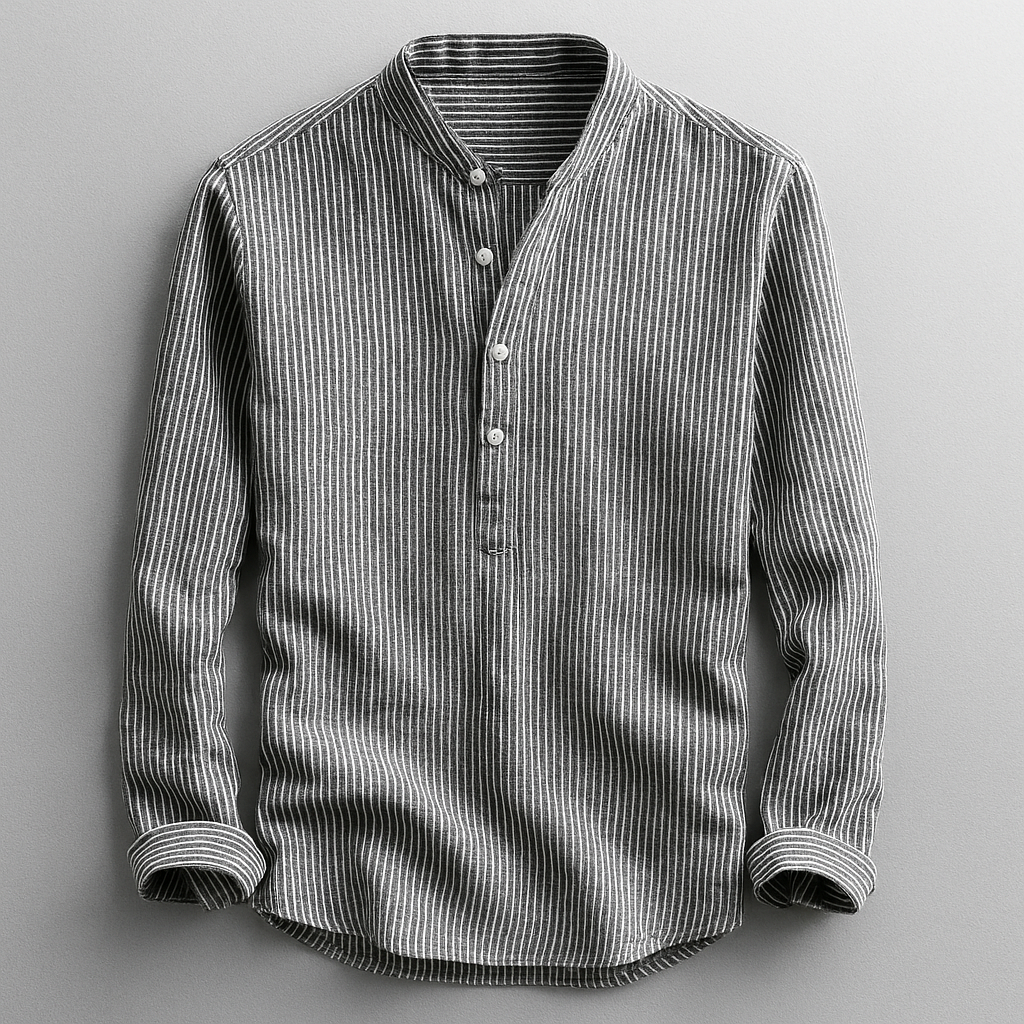 Black Men's Bradley Henley shirt. Tailored fit, comfortable long sleeve button shirt for effortless style.