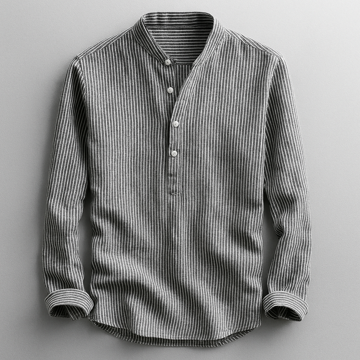 Black Men's Bradley Henley shirt. Tailored fit, comfortable long sleeve button shirt for effortless style.