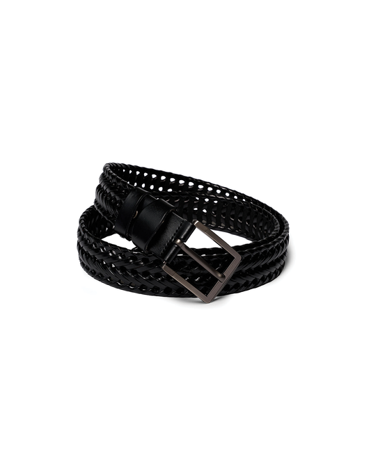 Men's braided cowhide leather belt, durable and stylish fashion accessory for casual or dress wear.