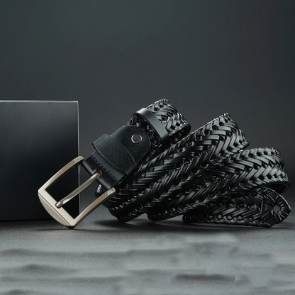 Premium men's braided leather belt, made from durable cowhide, a stylish and essential waist fashion accessory.