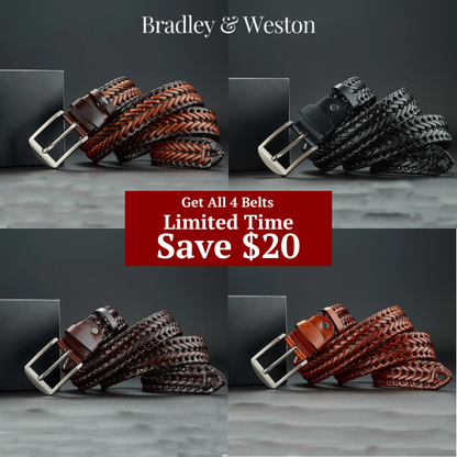 Stylish men's braided cowhide leather belt, a perfect durable gift and essential fashion accessory for men.