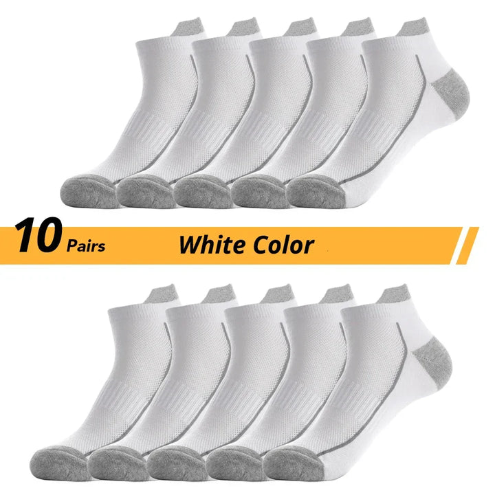 Breathable men's athletic socks, 10-pair bundle. Anti-slip technology for secure fit.