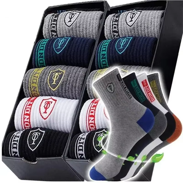 Value pack of 10 men's anti-slip sports socks. Breathable bamboo for all-day wear.