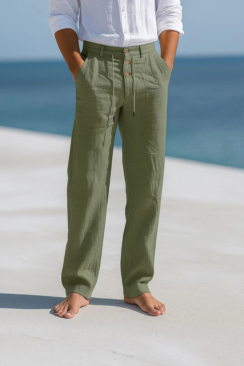 Practical men's lightweight chino pants, excellent for summer breathability & all-day comfort.