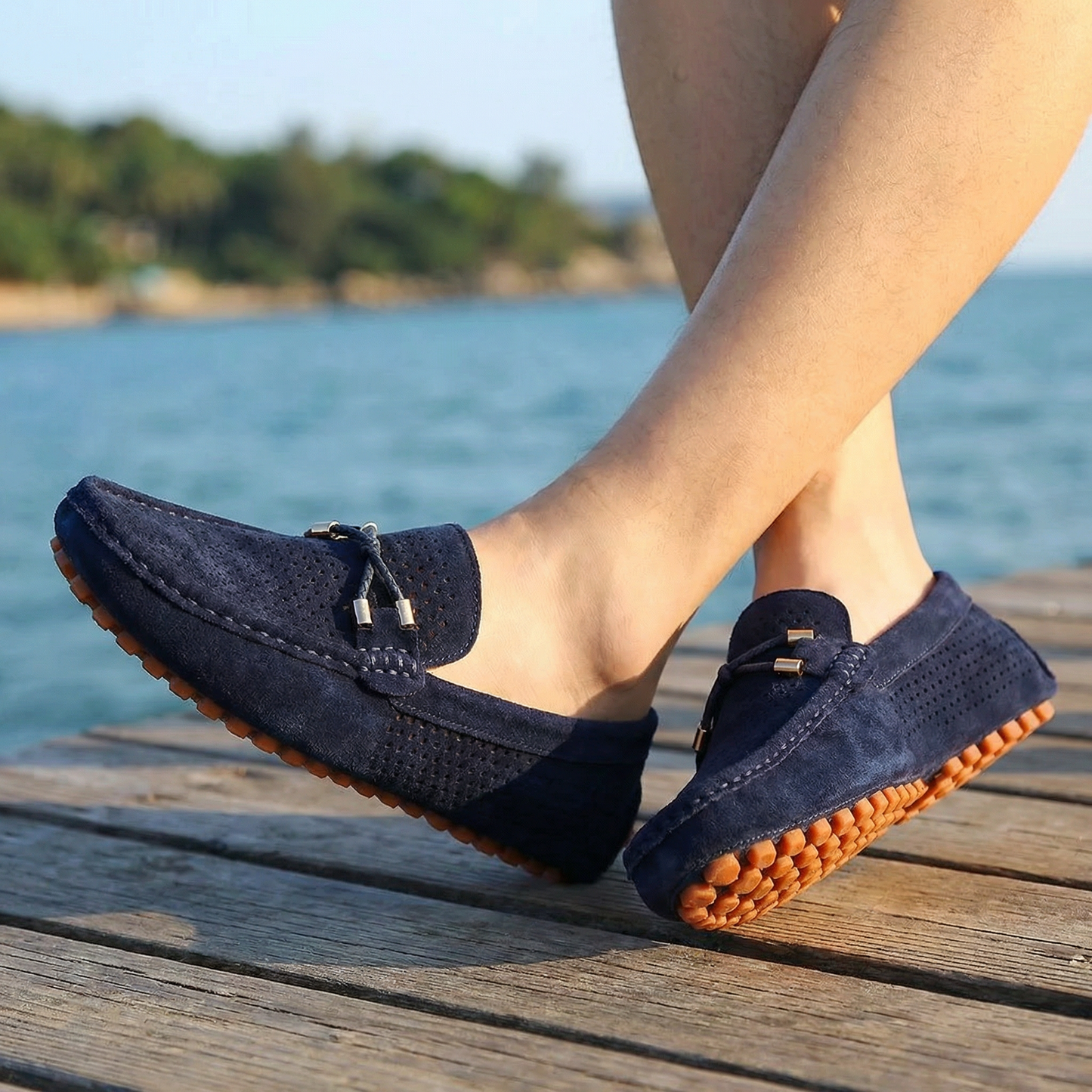 Stylish men's casual loafers. Perforated leather slip-on shoes, ideal for breathability & summer comfort.