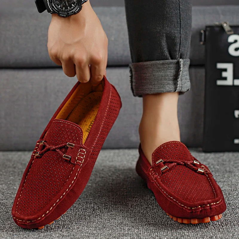 Comfortable men's walking shoes. Breathable leather slip-ons designed for all-day wear & relaxed style.