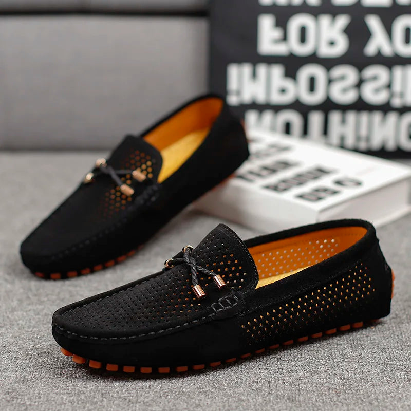 Stylish men's casual loafers. Breathable leather slip-on shoes for versatile everyday and summer fashion.