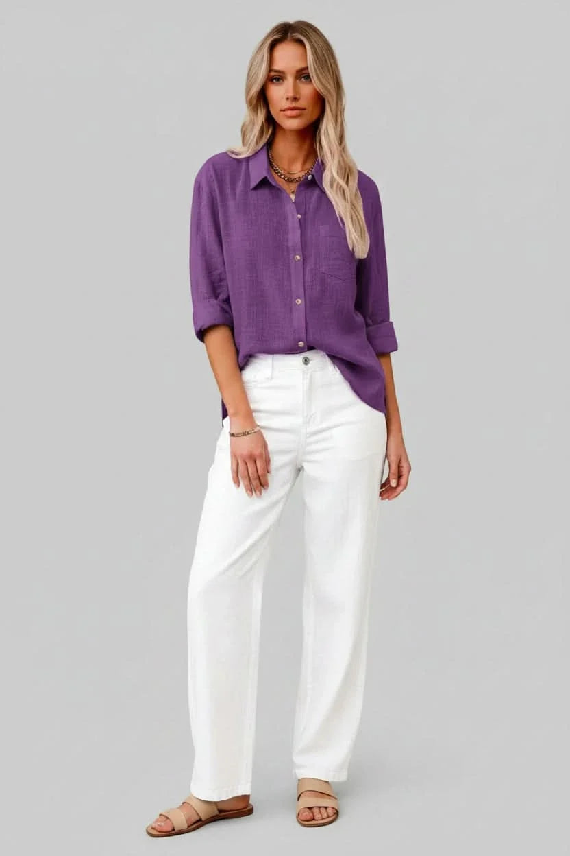 Men's breathable lightweight solid button-up shirt, perfect for casual everyday wear & summer comfort.