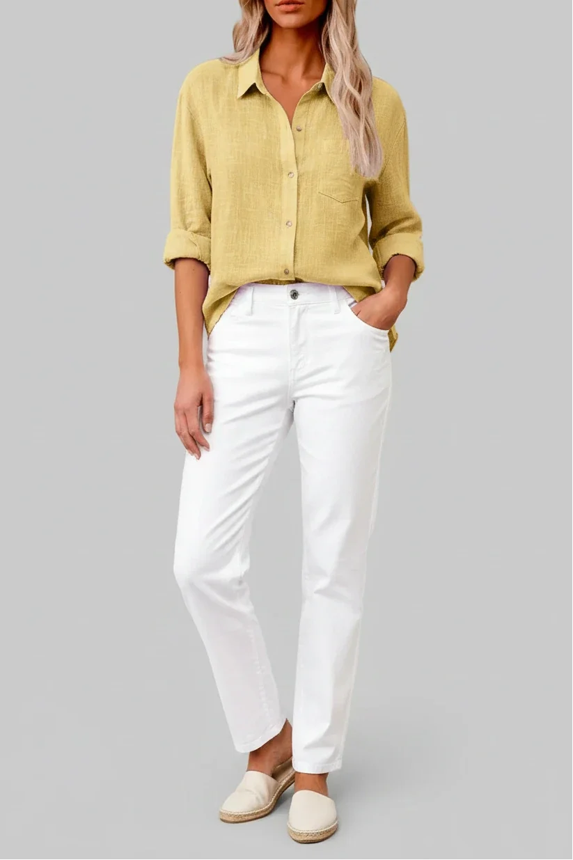 Soft, lightweight men's casual button-up shirt in a solid color, ideal for comfortable, breathable spring wear.