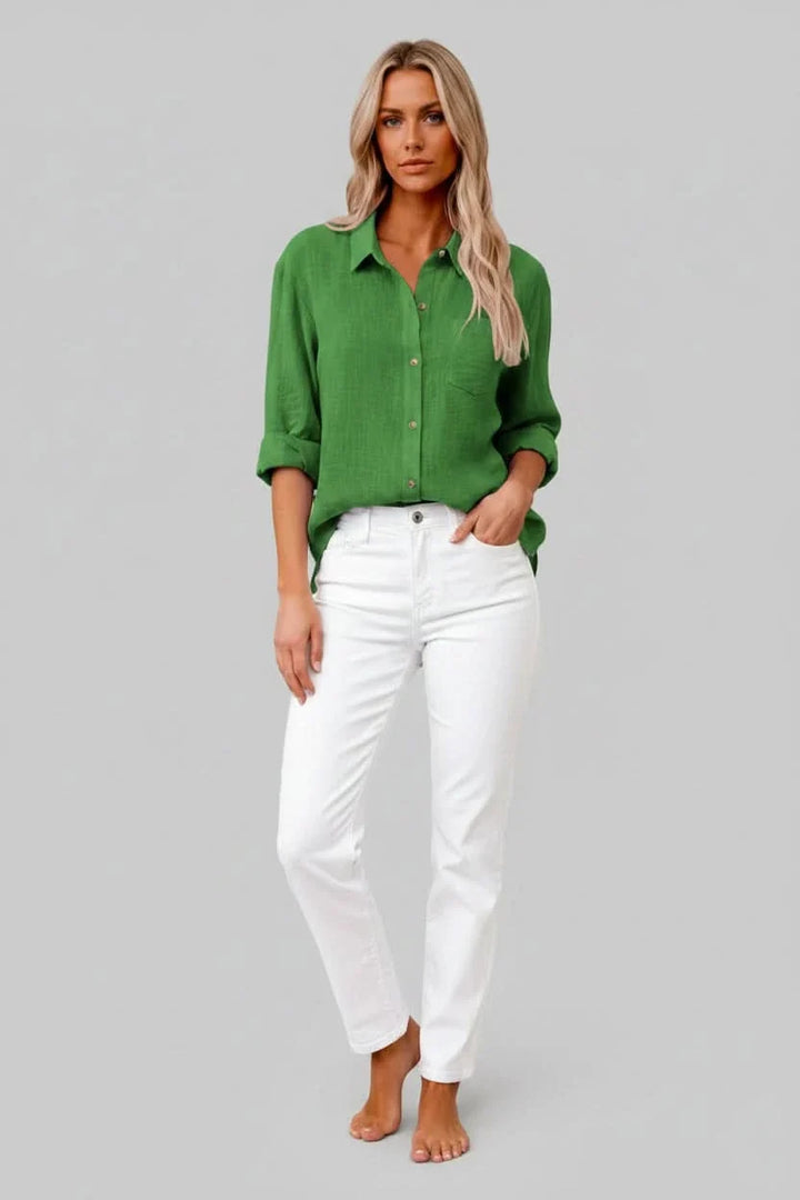 Versatile men's solid button-up shirt with a relaxed fit, great for casual outings, travel, or everyday style.