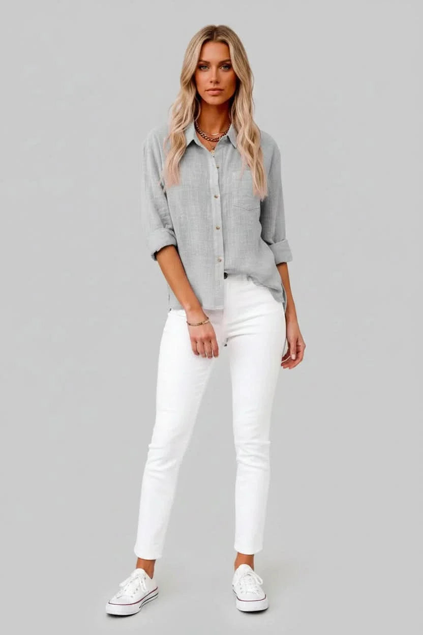 Comfortable men's lightweight casual shirt. Solid button-up ideal for everyday, travel, and warm weather.