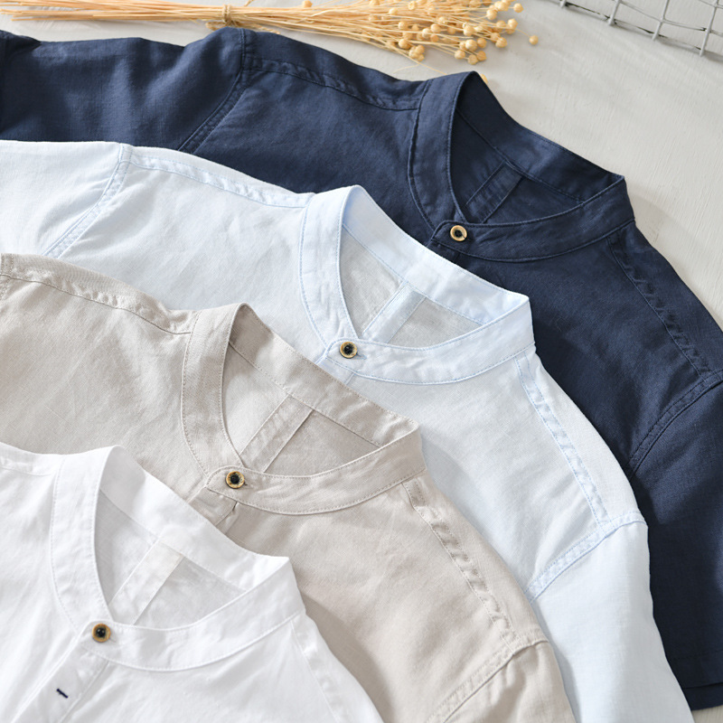 Relaxed fit men's button-down long-sleeve shirt, perfect for versatile summer fashion.