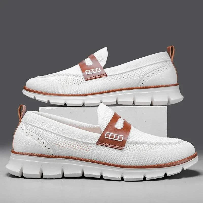 Ergonomic men's slip-on loafers, with breathable mesh & orthopedic design.