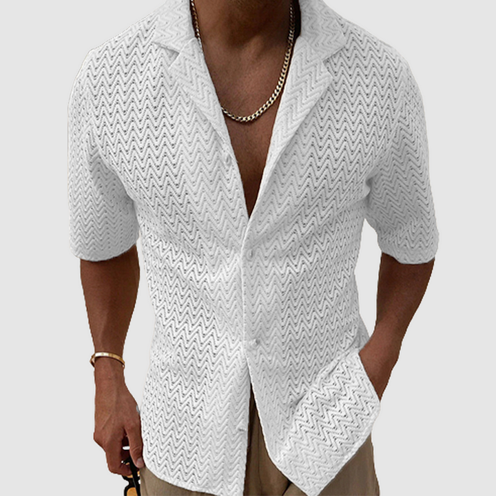 Men's casual open-weave shirt. Breathable short sleeve button-down, relaxed fit. Perfect mens apparel for summer.