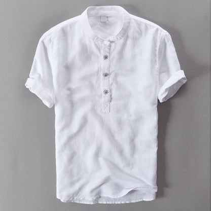 Lightweight men's short sleeve button-down summer shirt for smart casual occasions, beachwear, or vacation.