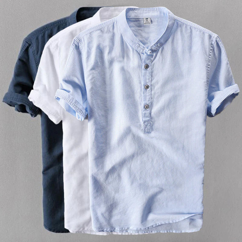 Men's lightweight short sleeve summer shirt; a breathable button-down top for casual wear and vacation.