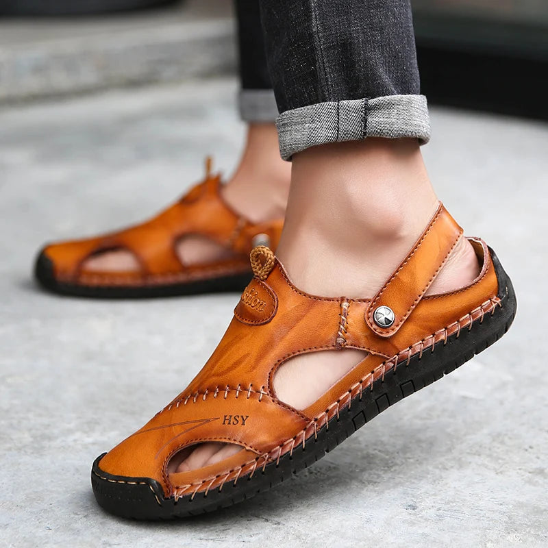 Men's breathable slip-on closed-toe sandals for summer comfort.