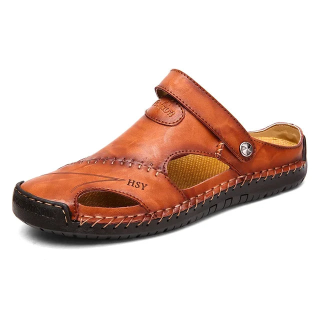Durable men's closed-toe sandals, breathable with arch support for outdoor adventures.