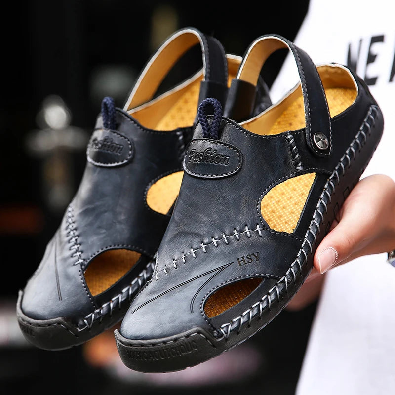 Adjustable strap men's slip-on sandals, cushioned for all-day walking comfort.