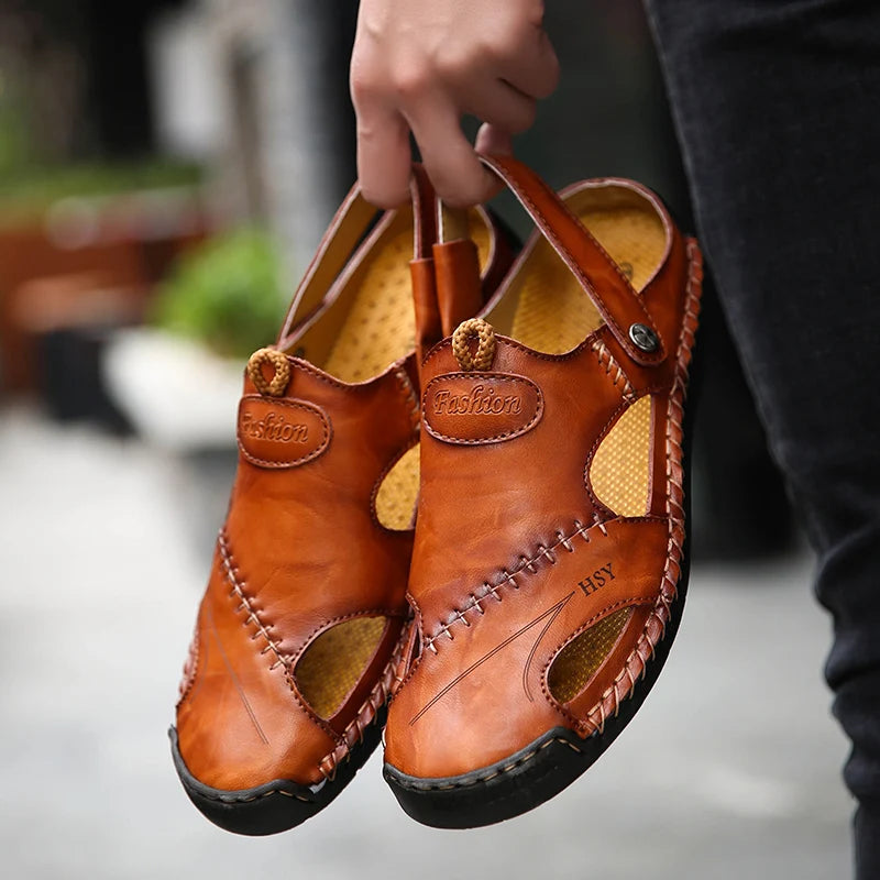 Men's daily wear slip-on sandals, with cushioned closed-toe design for support.