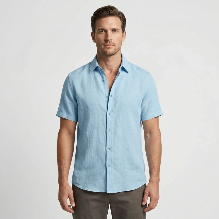 Men's leisure shirt: a comfortable, breezy, short-sleeve button-up for casual summer enjoyment.