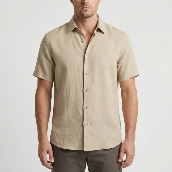 Relaxed men's summer shirt, a classic breezy short-sleeve button-up for ultimate comfort.