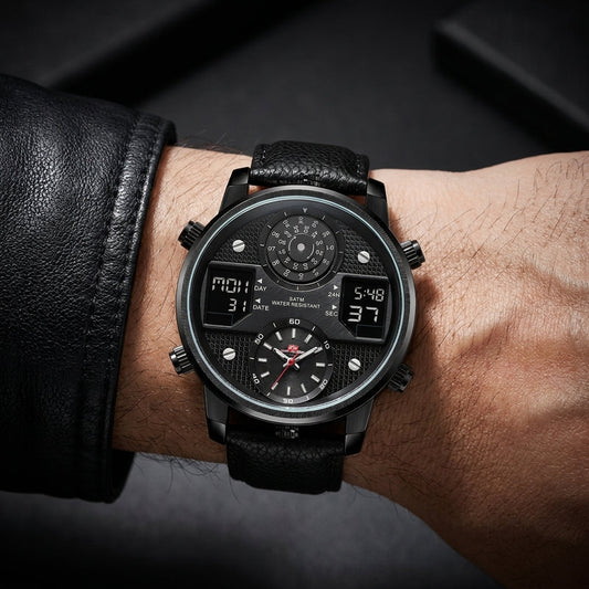 Men's Brenton multifunction stainless steel watch with oversized dial, water resistant & durable.
