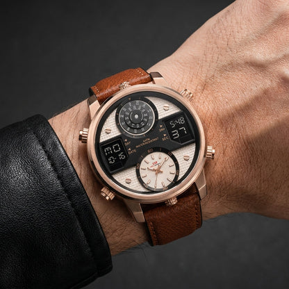 Black Brenton men's multifunction stainless steel watch with durable band & oversized dial.