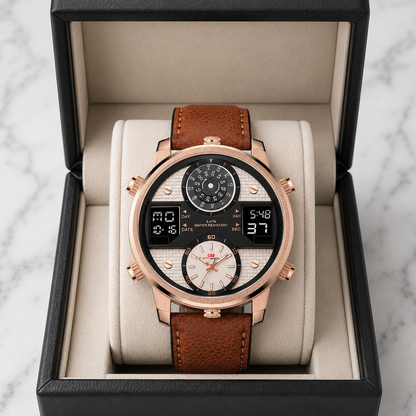 Men's Brenton water resistant watch, multifunction, durable stainless steel, oversized dial.