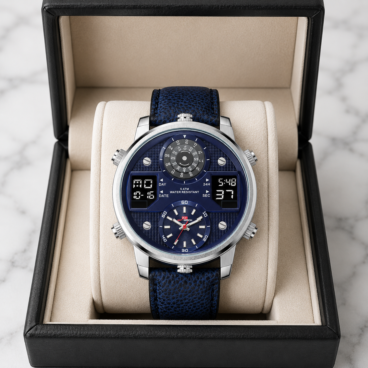 Stylish men's Brenton multifunction stainless steel watch with an oversized, durable dial.