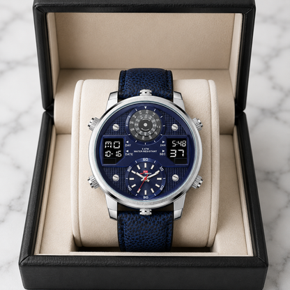 Stylish men's Brenton multifunction stainless steel watch with an oversized, durable dial.