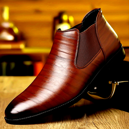 Men's brown comfort dress shoes with non-slip sole & cushioned insole, ideal for business and formal wear.