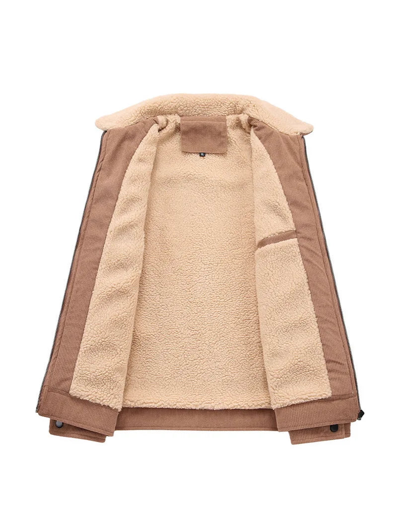 Warm men's corduroy sherpa bomber jacket. Ideal winter outerwear, casual & stylish fall fashion.