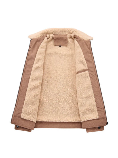 Warm men's corduroy sherpa bomber jacket. Ideal winter outerwear, casual & stylish fall fashion.