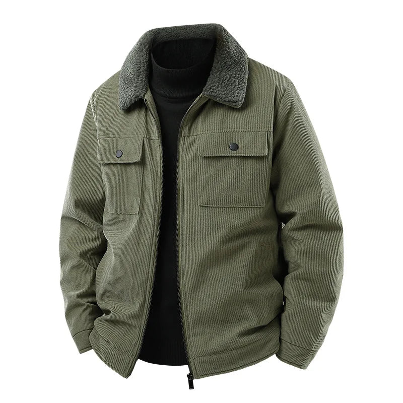 Men's corduroy bomber jacket featuring a soft sherpa collar. A stylish & warm casual fall jacket.