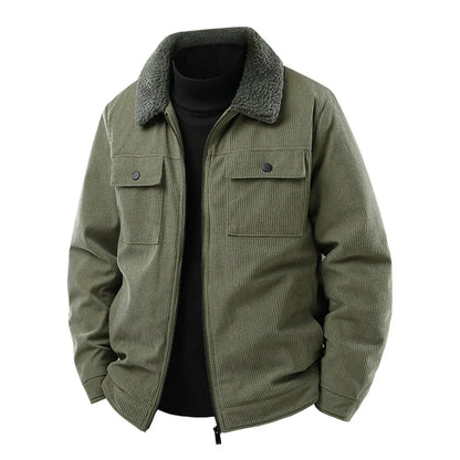 Men's corduroy bomber jacket featuring a soft sherpa collar. A stylish & warm casual fall jacket.