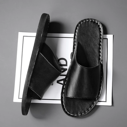 Men's casual black cross-strap sandals, essential summer fashion & beach shoes.