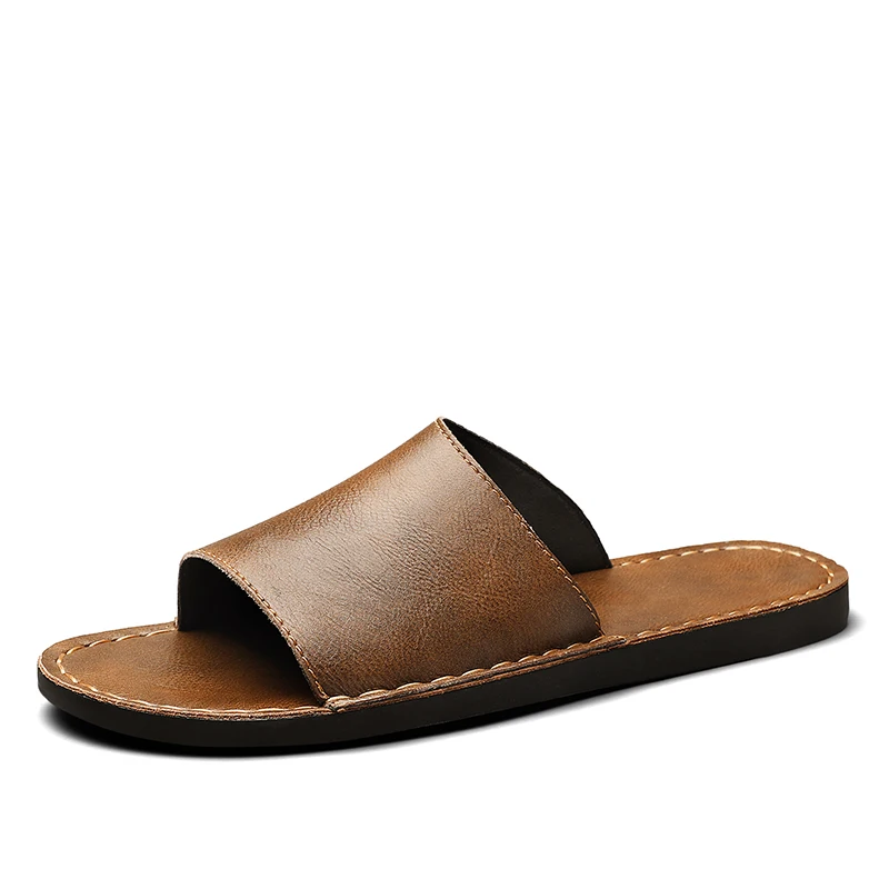 Durable brown men's comfort sandals with cross-straps, perfect for summer.