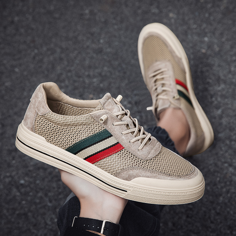 Side view of men's retro sport sneakers in a classic brown, versatile casual lifestyle footwear.