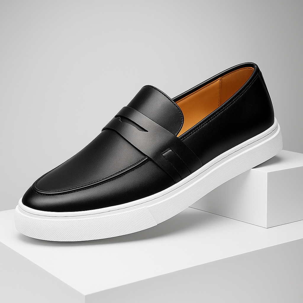 Versatile men's black slip-on loafers for casual to smart-casual wear, offering all-day comfort.