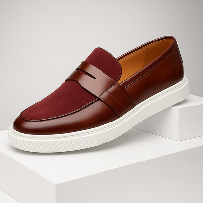 Men's sleek leather slip-on loafers in dark brown, ideal for a refined everyday look & walking comfort.