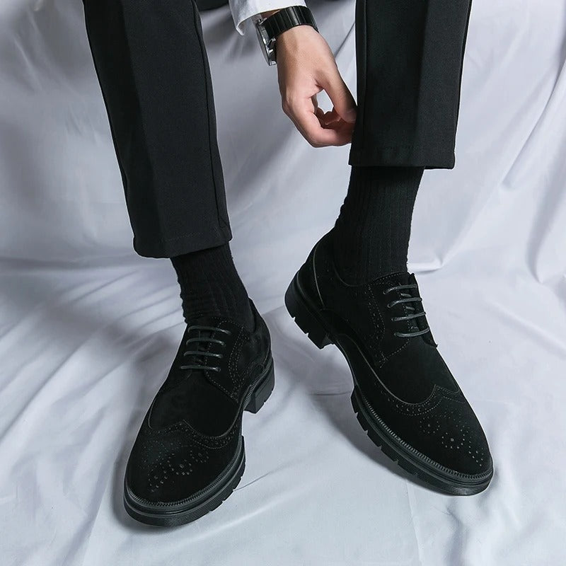 Sophisticated men's suede brogue dress shoes, a classic lace-up option for comfortable and stylish mens footwear.
