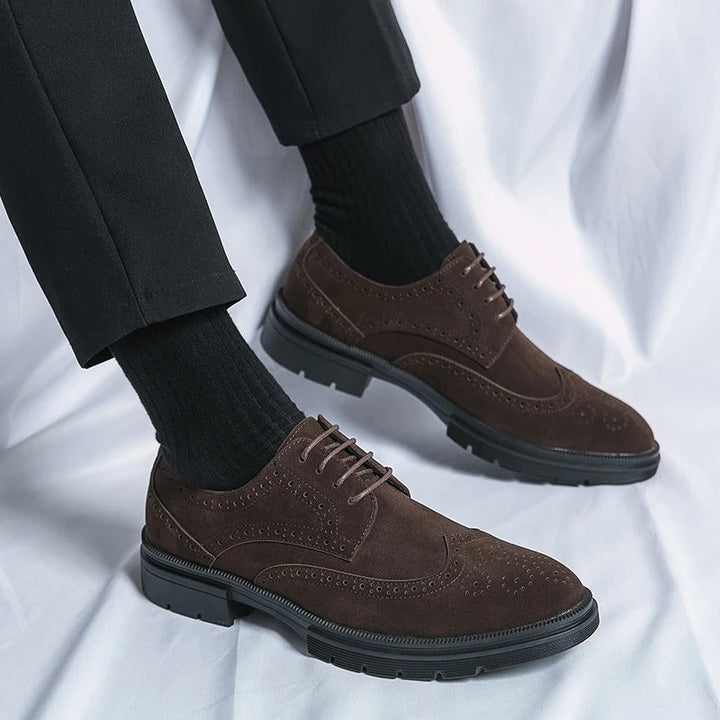 Comfortable brown suede brogue dress shoes for men, featuring a classic lace-up design and durable sole.