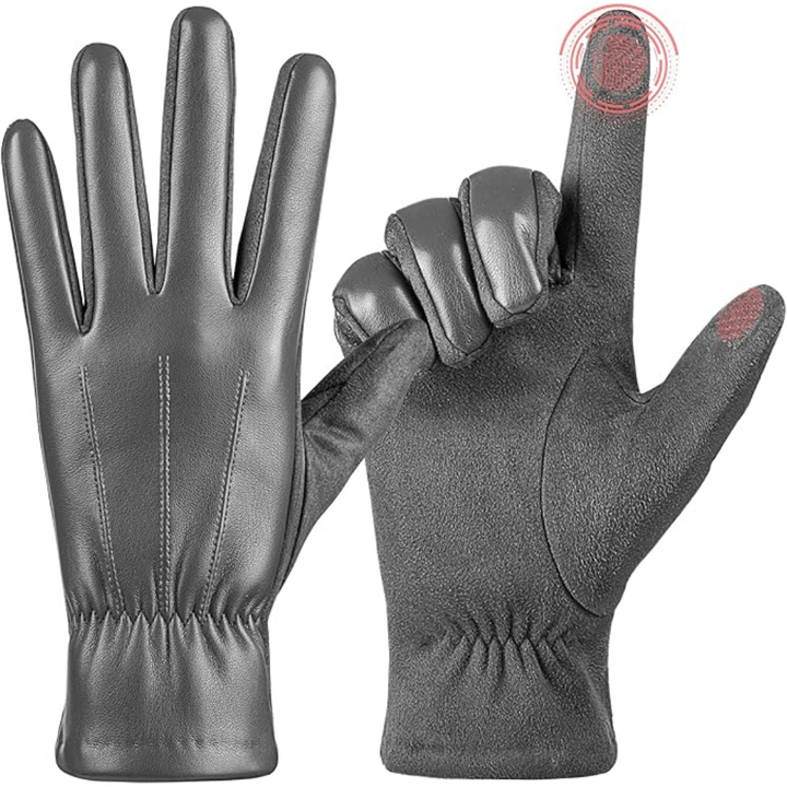 Stylish men's suede leather touchscreen gloves, perfect for winter cold weather & outdoor use.