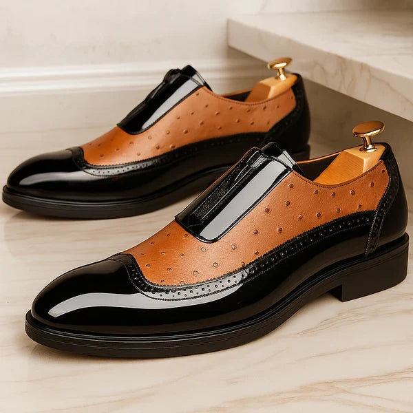 Elegant brown men's textured oxford dress shoes; ideal formal footwear for special events.