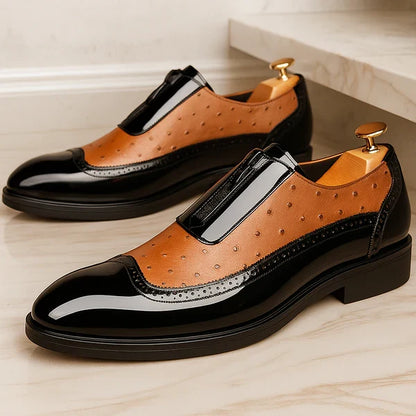 Elegant brown men's textured oxford dress shoes; ideal formal footwear for special events.